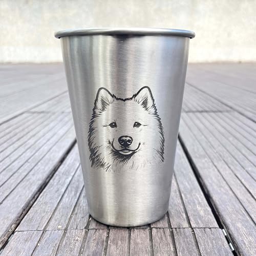 4 Pack 16oz Conical Stainless Steel Cups - Laser Engraved Animals, Stackable Durable Metal Cold Drink Cups for Parties & Outdoor Events (Siberian Husky/German Shepherd/Samoyed/French Bulldog) - color: Dog Set 3