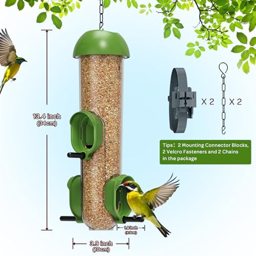 LONA Bird Feeders for Outdoors 2 Pack, Tube Bird Feeder Weatherproof with Multiple Hanging Methods, Wild Bird Feeding Silo for Outside, 3 Port - size: 3 Ports ×2