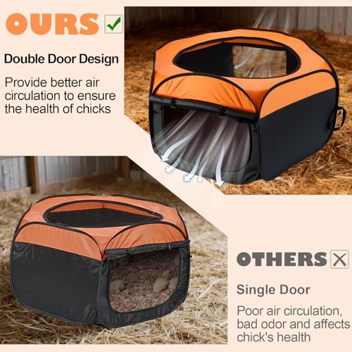 Brooder Box for Chicks, Pop-Up Chicken Brooder Playpen with Dual Doors | Includes Mesh Top Cover and Waterproof Mat, Portable Enclosure for Chicks, Ducklings, and Quail, Holds Up to 15 Chicks