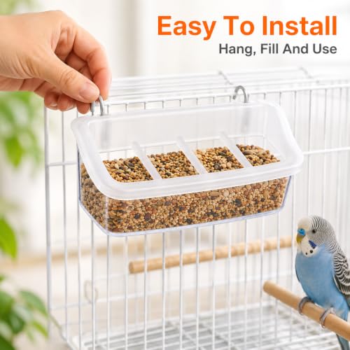 2Pcs Bird Feeder for Cage, Transparent Hanging Bowl for Parakeets & Birds | bird cage feeder with hanging design for food and water, helping keep cages cleaner for parakeets and small birds