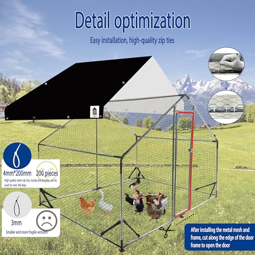 Chicken Runs for Yard with Cover, Metal Chicken Coop, Upgraded Anti-UV 180g/㎡ PE Cloth & 1.1mm Thickened PVC-Coated Hexagonal Chicken Wire Mesh & More Galvanized Steel Standpipes, 6.6×9.8×6.4FT - size: 78.0"L x 118.0"W x 77.0"H