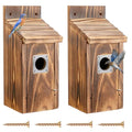 Dreyoo 2 Pack Bluebird Box Houses for Outside,1-1/2'' Entrance Hole Wooden Bird Houses with Metal Guard, Secure Latch,Fledgling Grooves,Air Vents for Bluebird Wren Swallow(Burnt Wood) - color: Burnt Wood