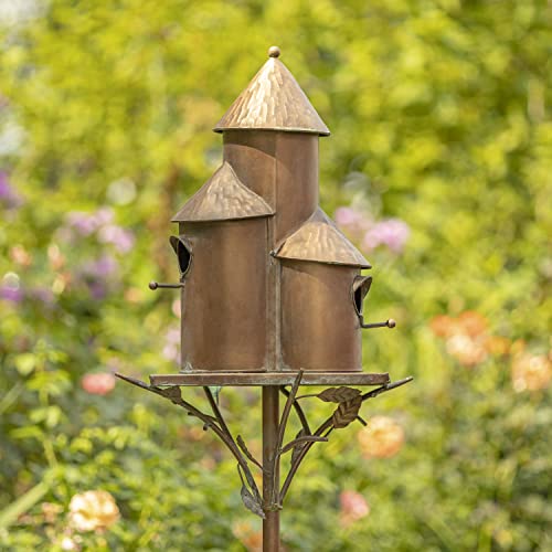 Zaer Ltd. Large Copper Colored Multi-Birdhouse Stakes, Room for 4 Bird Families in Each (Tall Triple Cylinder Homes (Copper Color)) - style: Tall Triple Cylinder Homes (Copper Color)