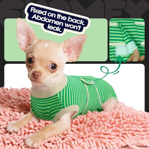 Dog Recovery Suit Male,Dogs Surgery Neuter Suits Puppy Spay Shirts for Female Protect Dog's Skin Anti Licking Abdominal Wounds Doggie Onesie Pet Bodysuit Alternative to Cone Green Stripes XS - color: Green Stripes, size: Xs(back:8.3-11.4in,wt:4-7lbs)