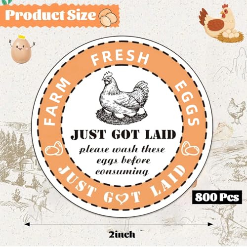 800PCS Unwashed Farm Fresh Egg Carton Stickers,2 inch Round Colorful Eggs just got Laid Carton Labels,self Adhesive roll Packaging Stickers for Farm Stand Supplies and Small Business - style: Unwashed Egg Stickers