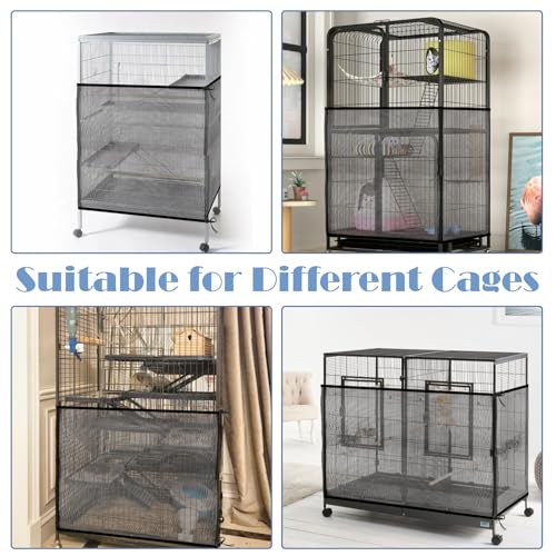 Trinkrittey Large Bird Cage Seed Catcher 31 x 118 inches Adjustable Bird Cage Net Cover Black Bird Cage Cover Elastic Band Mesh Cage Cover Skirt Nylon Mesh for Parakeet Parrot Cages