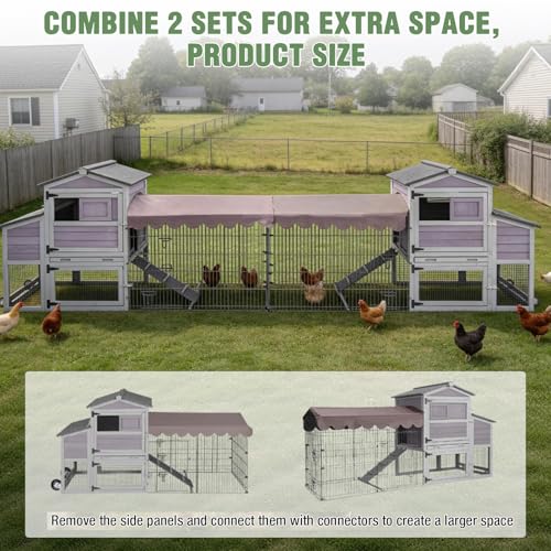 Large Mobile Chicken Coop with Run, 79" Outdoor Wooden Poultry Cage on Wheels, All-Steel Frame Hen House, Waterproof Roof, Nesting Box, for 4-6 Chickens - color: Grey (AIR7008)