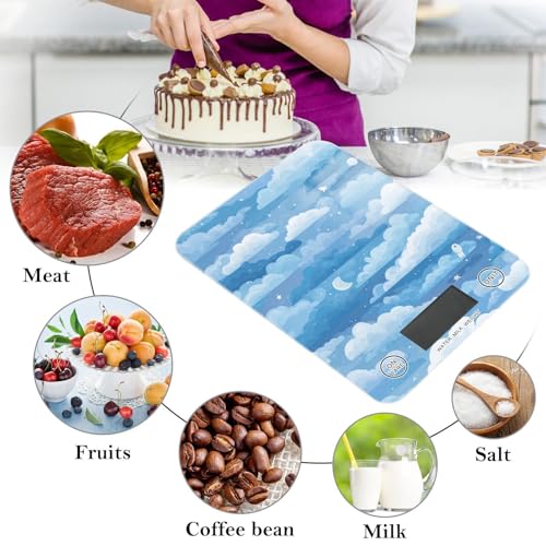Food Scale Kitchen Scale Food Weight Scales Digital Weight Grams and Ounces Small Electronic Food Scale for Baking Cooking Blue Gradient Cloud and Stars - color: Blue Gradient Cloud and Stars
