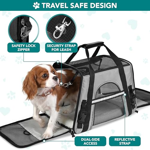 PetAmi Airline Approved Pet Carrier for Cats & Small Dogs, Small Light Gray | Soft Sided TSA Travel Bag, Sherpa Bed, Breathable Mesh Ventilation, Collapsible Bowl, Fits Under Seat, Up to 18 lbs - color: Light Gray, size: Small - 17"L x 10.2"W x 11.2"H
