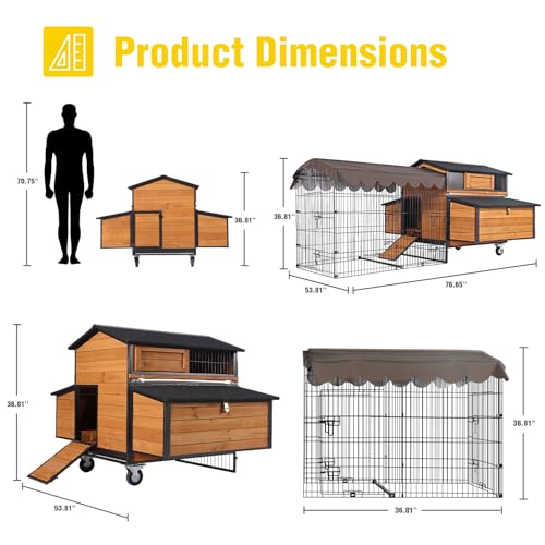 Heavy-Duty Chicken Coop with Reinforced Metal Frame & Spacious Run,Nesting Box - 2-Story Poultry House for 3-6 Chickens, Rabbits, Ducks