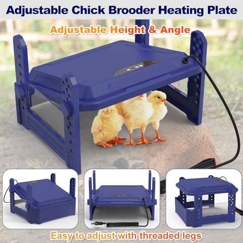 Chick Brooder Heating Plate with Adjustable Temperature, 10"x10" Chicken Brooder Heater for Baby Chicks, Ducklings, Safer Alternative to Heat Lamps, Adjustable Height, 50W Brooder Plate(Blue) - size: 10.0"L x 10.0"W x 3.5"H