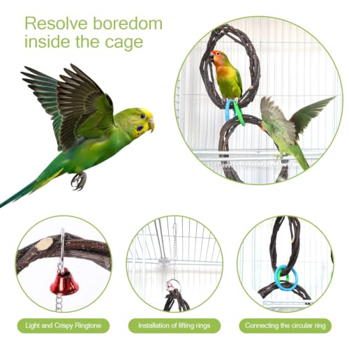 6-Ring Bird Swing Toy,Bird Swing for Cage,Hanging Bird Rope Perch Toy,for Parakeets,Lovebirds,Cockatiels, Sugar Glider Toys and Cage Accessories(DIYjute) - color: DIYwood