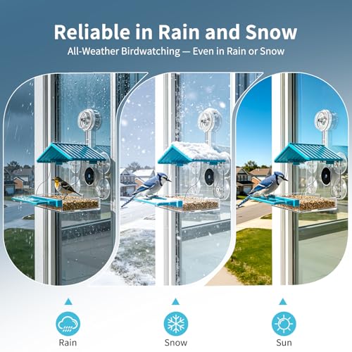 2026 Upgraded Window Bird Feeder with Camera, 2K UHD Window Bird Feeders for Outdoors with Strong Suction Cups, 2.4G & 5G WiFi, AI Bird Identification, 24/7 Local Recording - Perfect for Bird Watching