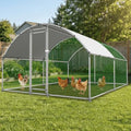 Large Metal Chicken Coop with Run, Walk-in Poultry Cage with Dome Roof for Backyard, Galvanized Heavy-Duty Frame for Ducks & Rabbits - size: 156"L x 120"W x 78"H