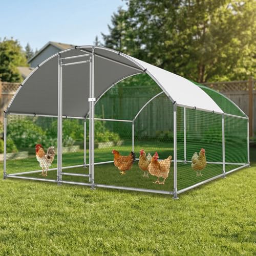 Large Metal Chicken Coop with Run, Walk-in Poultry Cage with Dome Roof for Backyard, Galvanized Heavy-Duty Frame for Ducks & Rabbits - size: 156"L x 120"W x 78"H