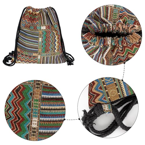 Van Caro Bohemian Drawstring Backpack Light Cinch Bag Gym Sack String Bag - color: D-bohemian