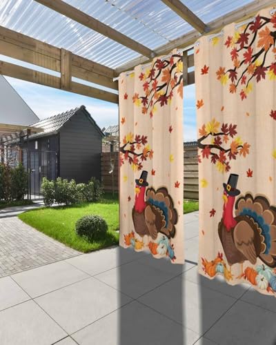 Outdoor Curtains for Patio, Thanksgiving Waterproof Blackout Outside Curtain for Porch/Pergola/Gazebo, Turkey Farmhouse Maple Leaf Autumn Pumpkin Thermal Insulated Drapes, 2 Panels, 54 x 108 Inch - color: Pink, size: 54"W x 108"L (Pack of 2)