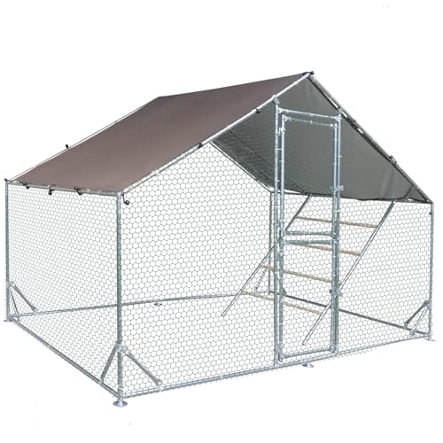 Aivituvin Large Metal Chicken Coop Run Chicken Pen with Ramp, Waterproof Tarp Cover, Outdoor Poultry Enclosure for Chickens, Ducks, Rabbits, 9.8' L x 6.5' W x 6.5' H