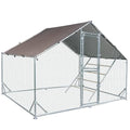 Aivituvin Large Metal Chicken Coop Run Chicken Pen with Ramp, Waterproof Tarp Cover, Outdoor Poultry Enclosure for Chickens, Ducks, Rabbits, 9.8' L x 6.5' W x 6.5' H