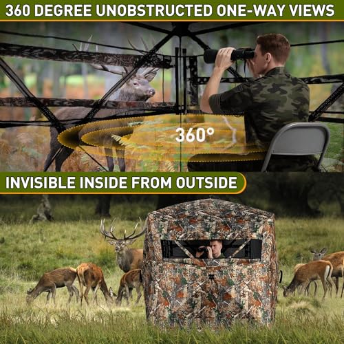 TLC Sport Hunting Blind with Carrying Bag, 270/360 Degree See Through Ground Blind, Pop Up Hunting Tent Portable Concealed Camouflage Tent for 2/3/4 Person - size: 3-4 Person