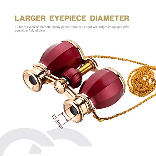 ESSLNB Opera Glasses Binoculars for Women Adults 4X30mm Theater Glasses Compact Binoculars for Theater and Concerts Antique with Case Removable Chain (Red) - color: Red