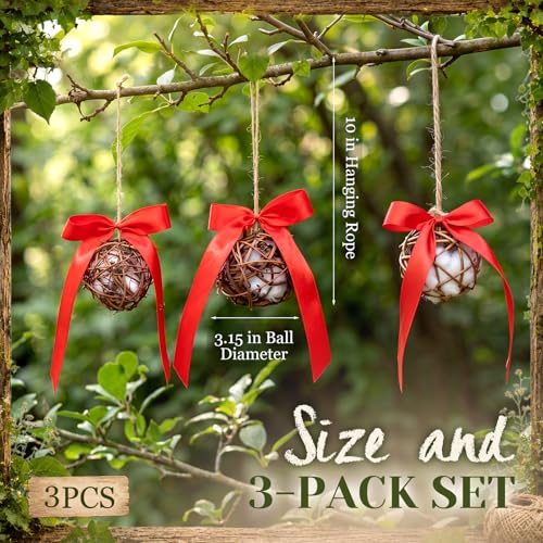 Hummingbird Nesters, 3 Pack Bird Nesting Material Holder with Bow, Refillable Hummingbird Nesting Balls for Wild Birds Finch Wren Garden Outdoor Gift Decoration
