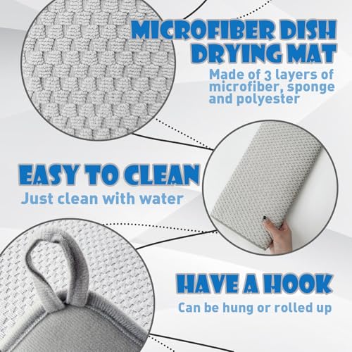 2 Pack Microfiber Dish Drying Mat,24 x 17 inch,Gray | Large Size,Super Absorbent,Drying Pad for Countertops,Sinks,Draining Racks - size: 2 PCS 24 x 17 inch
