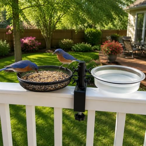 2 Pack Metal Bird Feeder Tray - 7 Inch Mesh Tray Platform for Outdoors Backyard Porch, Drainage Mesh Holes, Easy to Refill & Clean, Weatherproof - color: Black