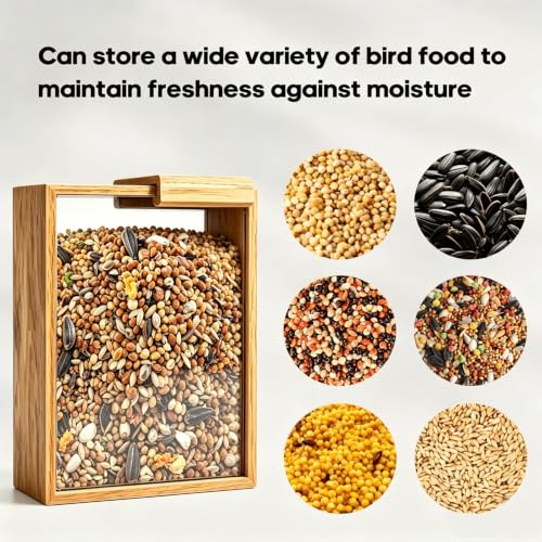 Bird Seed Storage Container, 3L/3.2Qt Airtight BPA-Free Wooden Bird Food Container - Portable Pet Food Storage for Wild Bird Seed, Sunflower Seed & Mealworms, Natural Wood Seed Dispenser