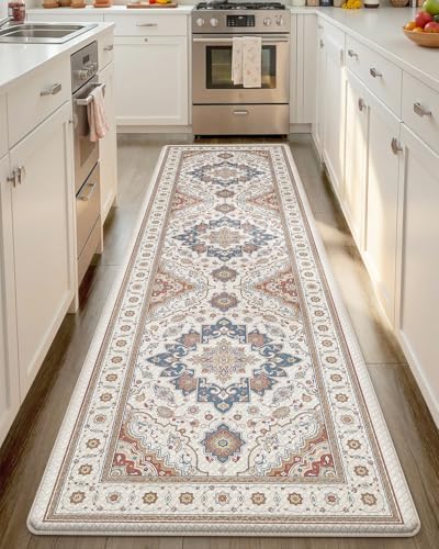 Color&Geometry Kitchen Floor Mat 24x87 Vintage Anti Fatigue, Oatmeal | 0.4in Cushion Standing Mat For Cooking/Working/Laundry, Boho Decor, Non Slip PVC Kitchen Rug, Oil/Water Proof, Anti Slip - color: Oatmeal-2.0, size: 24''x87''