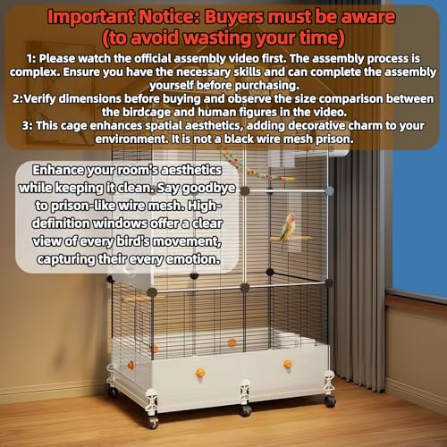 60in Large Flight Bird cage, Equipped with Bird's Nest， Ladder, Swing, Feeder, etc. with Wheels for Easy Outdoor Movement, Suitable for Parrots, Pigeons (Black) - color: Black