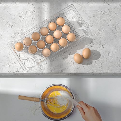 Egg Storage for Refrigerator, Stackable 18 Egg Holder for Fridge, BPA Free Refrigerator Organizer Bins, Transparent Egg Dispenser - style: Modern