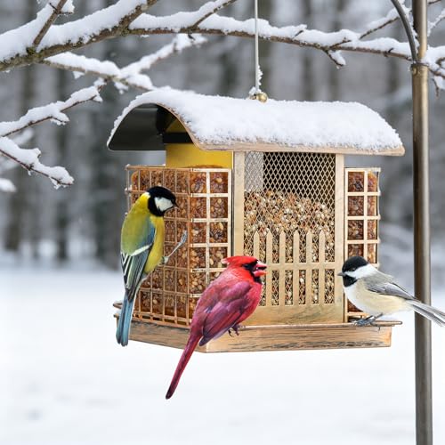 Suet Bird Feeders for Outdoors Hanging, Upgraded Metal Cage Birdfeeder | 2-in-1 Bird Feeder Attracts Woodpeckers, Finches, Sparrows - Wild Bird Feeder Ideal for Garden Yard Decor & Gift
