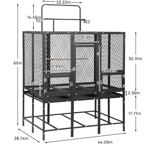 44" Carbon Steel Bird Flight Cage Detachable Playtop Indoor Outdoor | Heavy Duty Carbon Steel Flight Cage for Cockatiels, Parakeets, Conures & Lovebirds (Indoor & Outdoor Use) - color: black