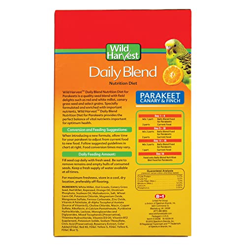 Wild Harvest Daily Blend for Parakeet, Canary, Finch & Small Birds, 2 Pounds (Pack of 4) - size: 2 Pound (Pack of 4)