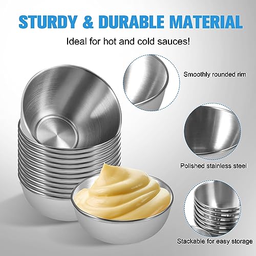 20 Pack 3.2 inch Stainless Steel Sauce Dishes 3.5 oz Mini Individual Saucers Bowl Round Seasoning Dishes Bowl Serving Appetizer Plates for Kitchen Prep Side Dish Soy Sauce Sushi Dip (20)
