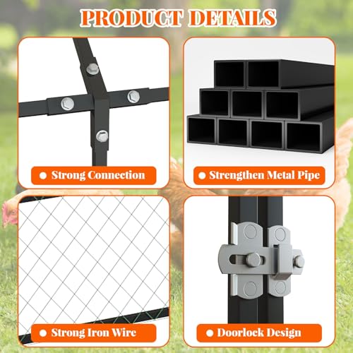 Garvee Metal Chicken Coop, Chicken Runs for Yard with Waterproof and Anti-UV Cover, 2 Door Portable Chicken Coop for Outdoor, Rabbit, Duck, Black, 120"×40"×40" - color: black, size: 120.0"L x 40.0"W x 40.0"H