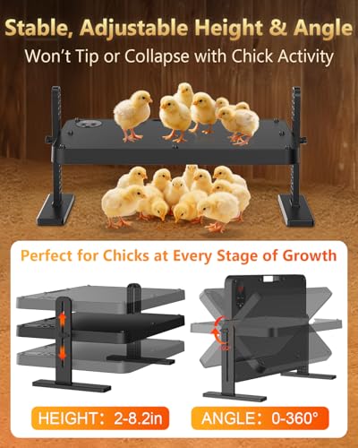 Chick Brooder Heating Plate with 86–194℉ Adjustable Temp, 12H Timer, Adjustable Height & Angle, 200W Rapid Heating Brooder Heater with Remote, 16"x12" Fits 30 Chicks, Ideal for Ducklings, Quail