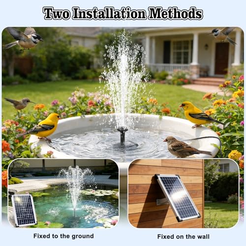 12W Solar Fountain Pump for Water Feature Outdoor DIY, Solar Water Fountain 132 GPH with 9.84FT Power Cable, 6 Spray Nozzles, 3.28FT DIY Tubing for Garden, Pond, Bird Bath - color: Black