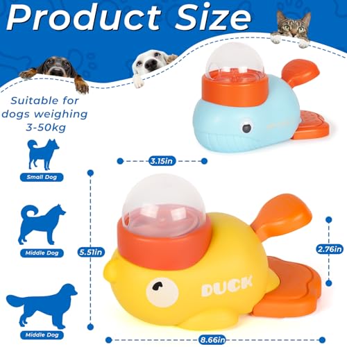 Anxuyixin2-in-1 Duck Shaped Interactive Pet Puzzle Toy, Slow Food Dispenser (Yellow Duck and Blue Whale Shaped with Buttons), Cat and Dog Snack Dispenser Feeding Toy - color: Yellow and light blue