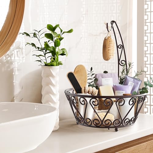 SimpleHouseware Fruit Basket Bowl with Banana Tree Hanger, Bronze - color: Bronze