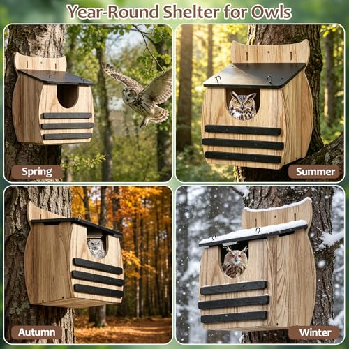 Owl House for Outdoors, Large 16.14" Owl Box Wooden Nesting Box for Outside | Weatherproof for Screech, Barred, Barn & Great Horned Owls, Durable Wildlife Shelter Bird House Box with Easy Assembly