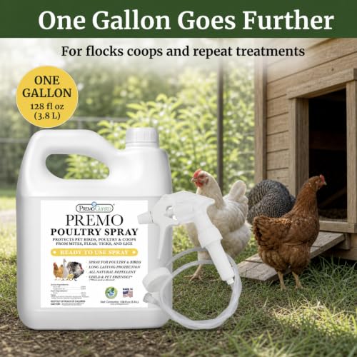 Premo Guard Natural Poultry Spray – Kills Scaly Leg Mites, Fleas, & Lice | Treats Chicken, Duck, Geese Pests, Spray Directly on Birds and Coops, Natural Plant Based Oils, Control & Prevention - size: 128 Fl Oz (Pack of 1)