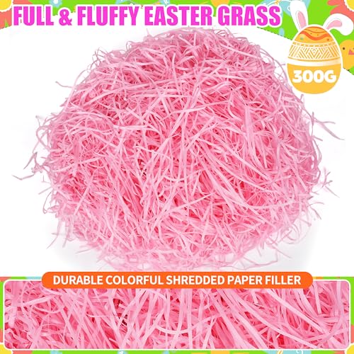 Seifar 10.7oz/300g Pink Easter Grass Basket Filler, Recyclable Shred Paper Shred Fillers Easter Basket Grass for Easter Gift Basket Gift Wrapping Party Decorations - color: Pink, size: 300g