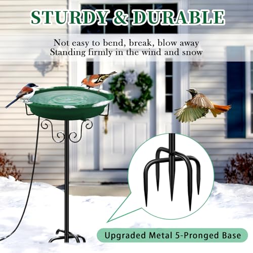 Heated Bird Bath, Lovppy 100W Thermostatically Controlled Heated Bird Baths for Outdoors Bird Bath Heater with Metal Stake, Heated Bird Bath for Outside Winter Garden Patio Yard Lawn (Green) - color: Green