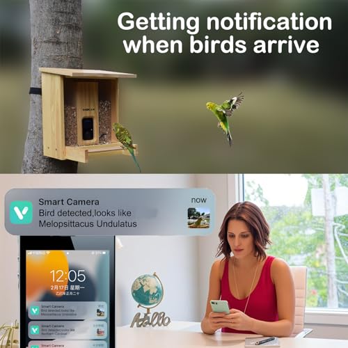 Smart Wooden Bird Feeder with Camera-Solar Power,Bird AI Identifier,1080p HD,5200mAh Battery,3.5L Extra Large,Twin Seed Bins