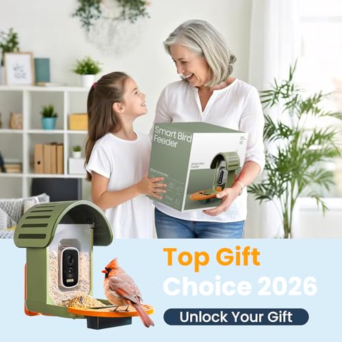 Smart Bird Feeder with Camera, Green | 2.5K UHD, AI Bird Species Identification, Solar Powered, 2.4G WiFi, IP66 Waterproof Outdoor, Instant Alerts, Gift - color: Green