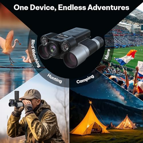 Binoculars with Camera and Night Vision - 12x42 Digital Binoculars with 2.4" IPS Screen, 7 IR Modes for 200-300m in Darkness, for Bird Watching, Hiking, Camping - Includes 32GB Card (Black)