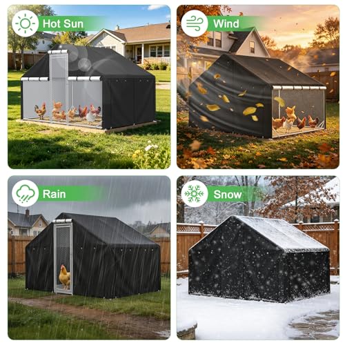 Chicken Coop Cover- Fits for 121" L x 81" W x 78.7" H Large Chicken Coop 420D Silver-Coated Waterproof, Windproof, UV Resistant Cage Cover (Cover Only, Without Frame) (121" L x 81" W x 78.7" H)