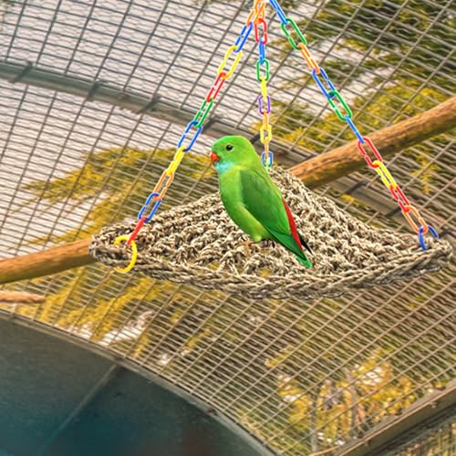 Seagrass Swing for Birds,Bird Seagrass Mat Hammock Edible Triangle Natural Woven Parakeet Swing Toys with Hooks Chewing Climbing for Parrot Budgies Lovebird Canary Cockatiel Finch Cockatoos - size: 【Hammock：11.81x11.81x11.81 IN】